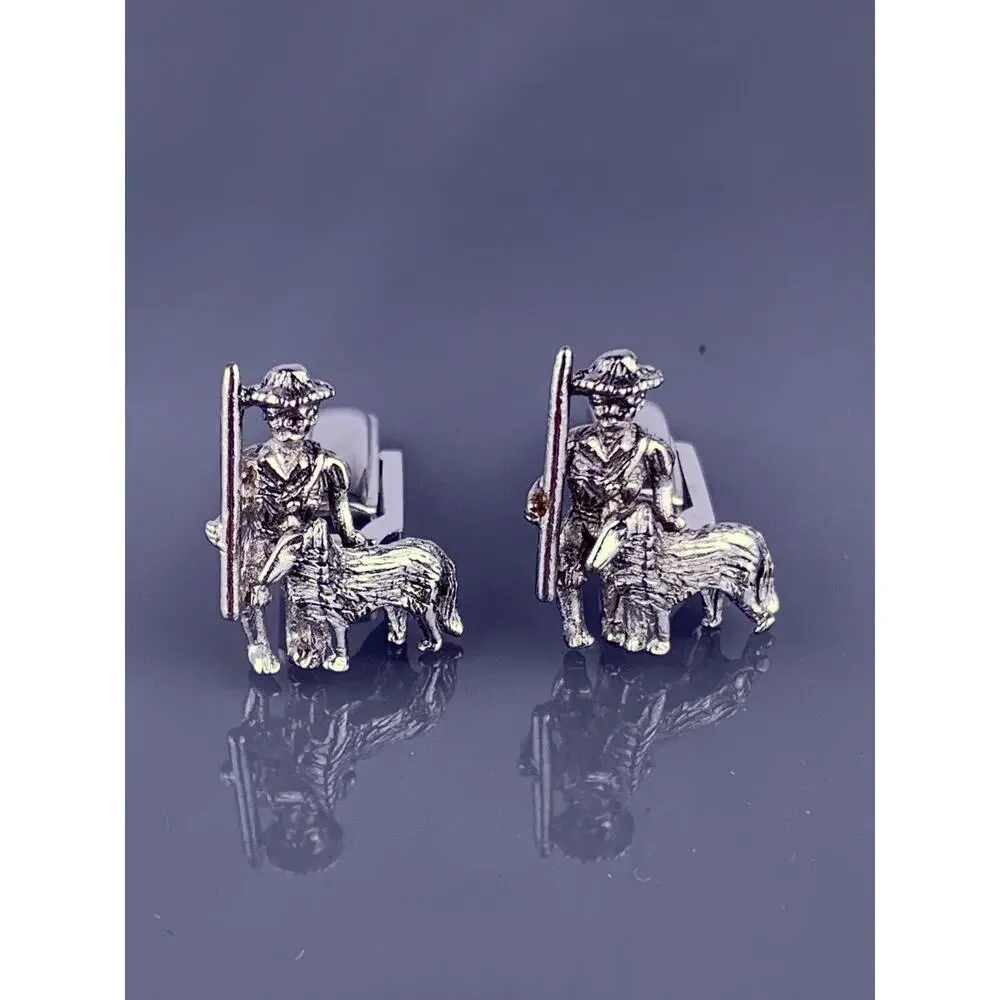 Hunter Shepherd Scout Dog Cufflinks Tie Clip Silver Tone Retriever Vintage